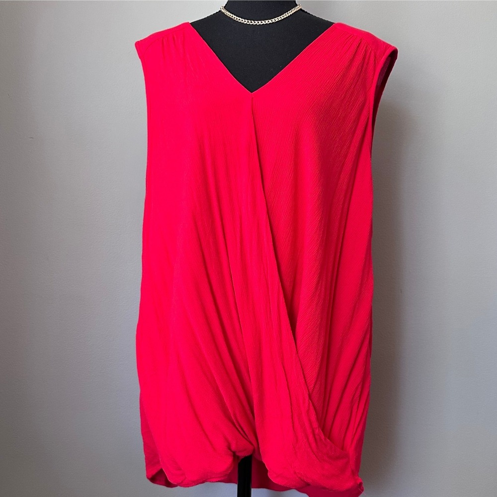 Gibson Women Tunic 3X Red Sleeveless V-Neck Rayon‎ Blend Plus Top Drapey Gauze